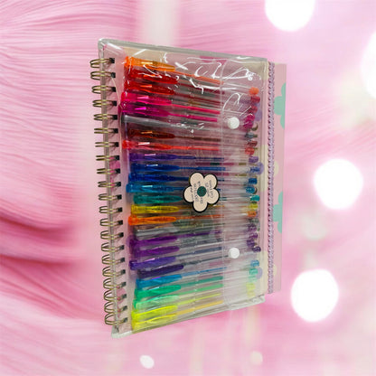 Sketchbook A4 con Pagine Bianche + 25 Penne Gel Glitterate – Album Disegno con Copertina Rigida ed Elastico