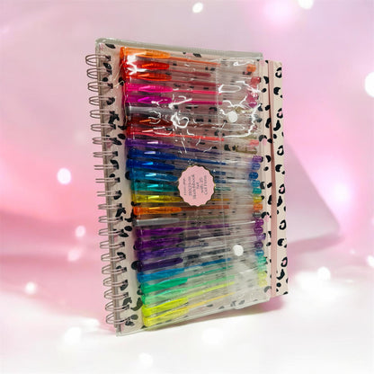 Sketchbook A4 con Pagine Bianche + 25 Penne Gel Glitterate – Album Disegno con Copertina Rigida ed Elastico