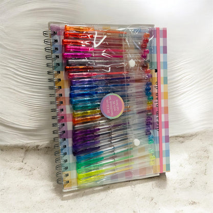 Sketchbook A4 con Pagine Bianche + 25 Penne Gel Glitterate – Album Disegno con Copertina Rigida ed Elastico